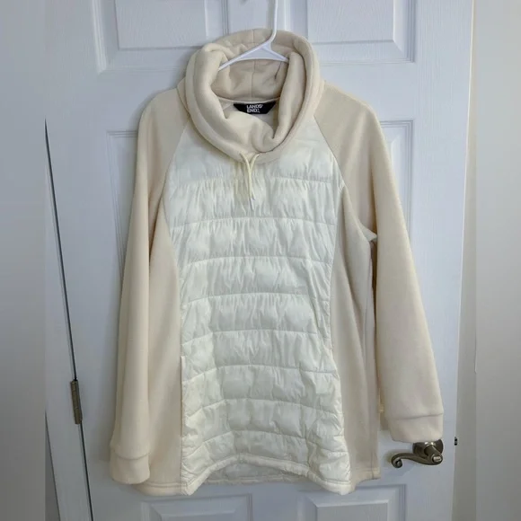 Lands End Womens Pullover XLarge Ivory white Fleece puff Quilted Turtleneck - Picture 2 of 5